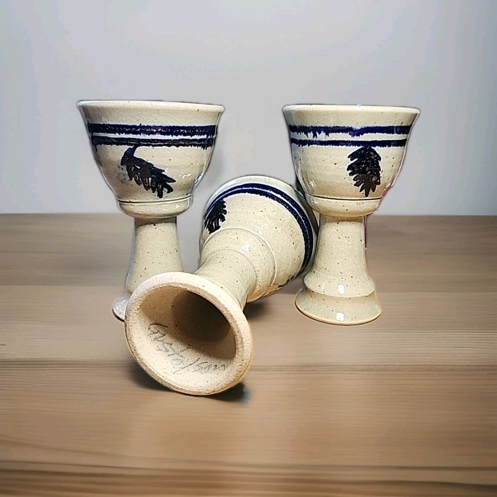 Santa Rita Green Valley Artisans of Arizona Stoneware Goblets, set Of 3.